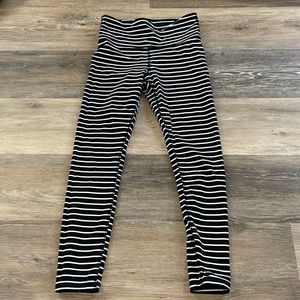 Athleta black and white striped leggings